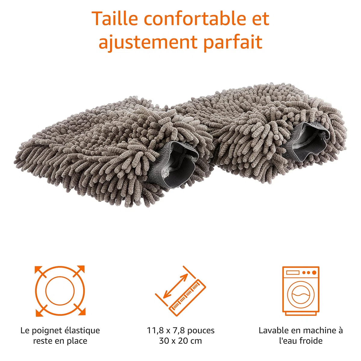 Amazon Basics Gant de lavage microfibre Chiffon de nettoyage de luxe pour la voiture, Pack de 2, Gris, 30 L x 20 W cm