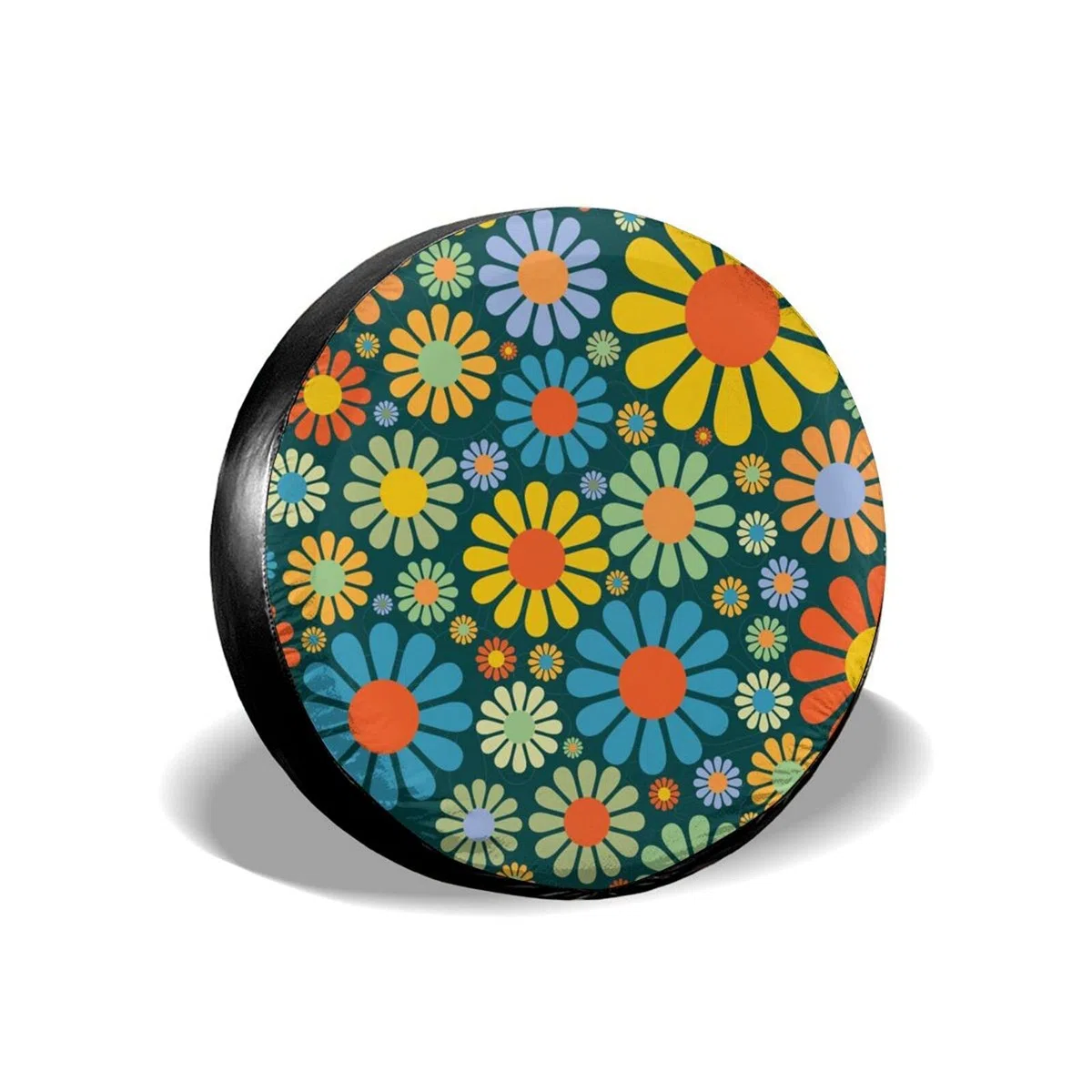 600 Housse De Pneu De Voiture Esthétique Fleur Rétro Hippie Housse Roue De Secours Anti-UV Sac De Pneu Universelle Protège Roue pour Roue Auto Remorque 15 inch