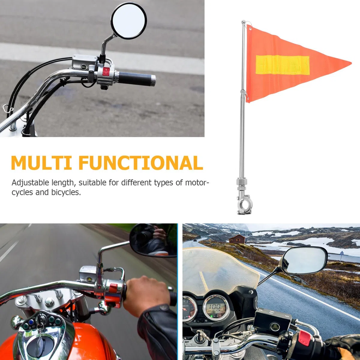 VOSAREA Drapeau pour Vélo Mât Télescopique en Alliage D'aluminium et Acier, Longueur Ajustable, Améliore la Sécurité pour Moto et Vélo